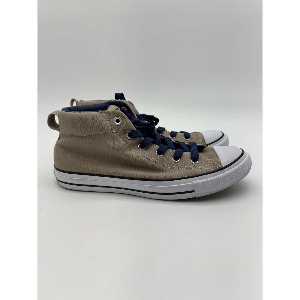 Converse High-Top Sneakers in Tan with Navy Accents - Picture 5 of 8